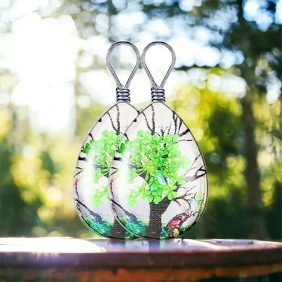 Resin Flower Pressed & Tree Tear Drop Pendant Charm Stainless Steel Necklace - Picture 3 of 3